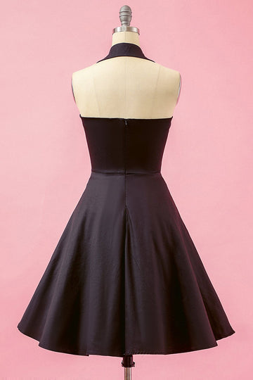 Svart Lapptäcke V-ringning Swing Festklänning